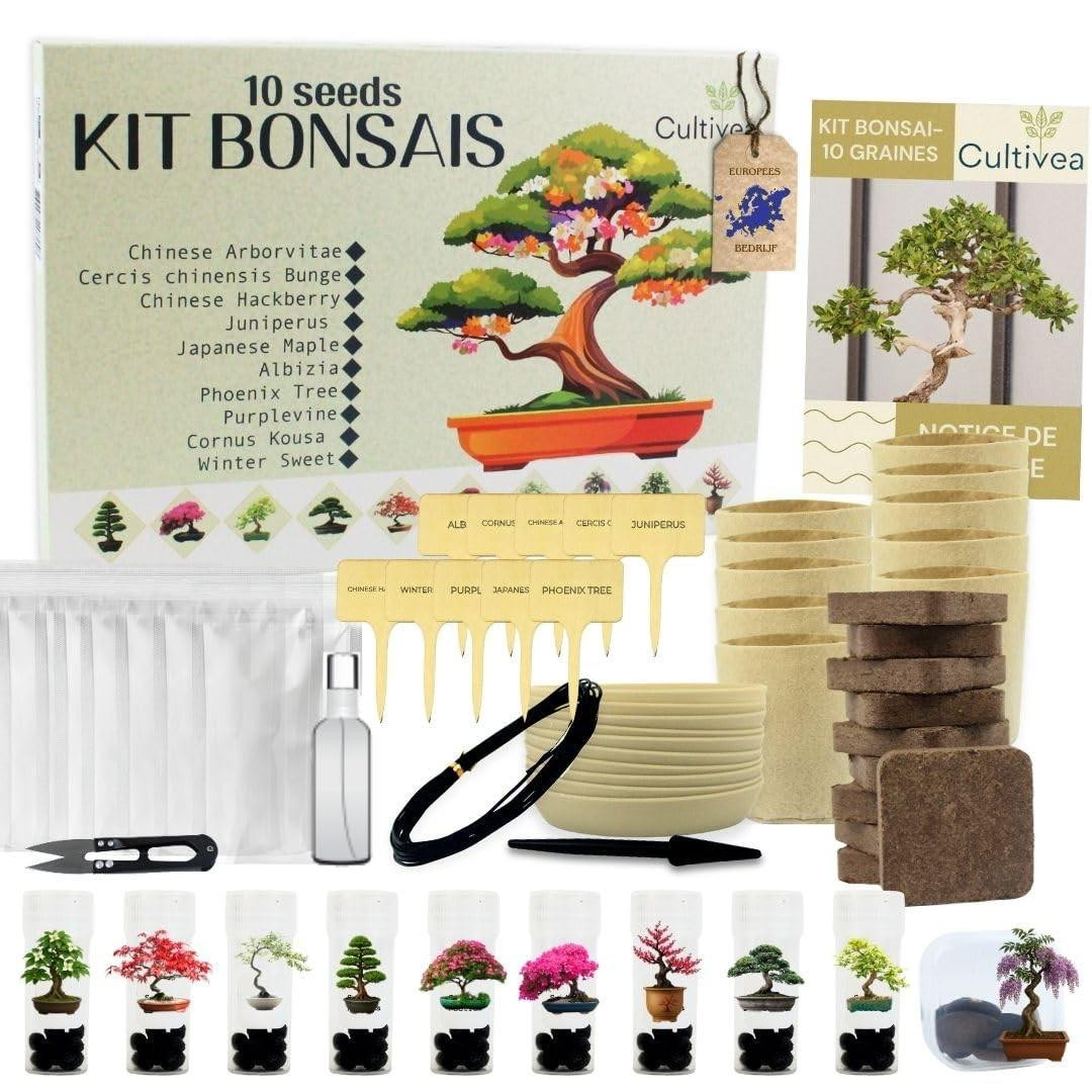 Merkloze Bonsai Kit - Complete Grow Set met 10 Bonsai Bomen voor Plantenliefhebbers