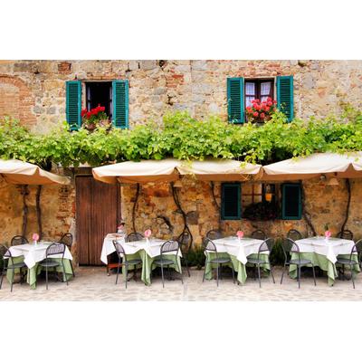 Fototapete PAPERMOON "Altstadt Restaurant", bunt, B:3,5m L:2,6m, Vlies, Tapeten