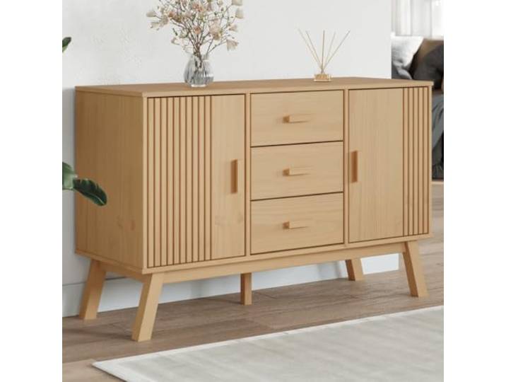 HEFZGDB Sideboard aus Kiefer Massivholz für den Flur mit robustem Stauraum und Präsentationsfläche im skandinavischen Design, klassisches Holz Sideboard mit Schubladen und Türen