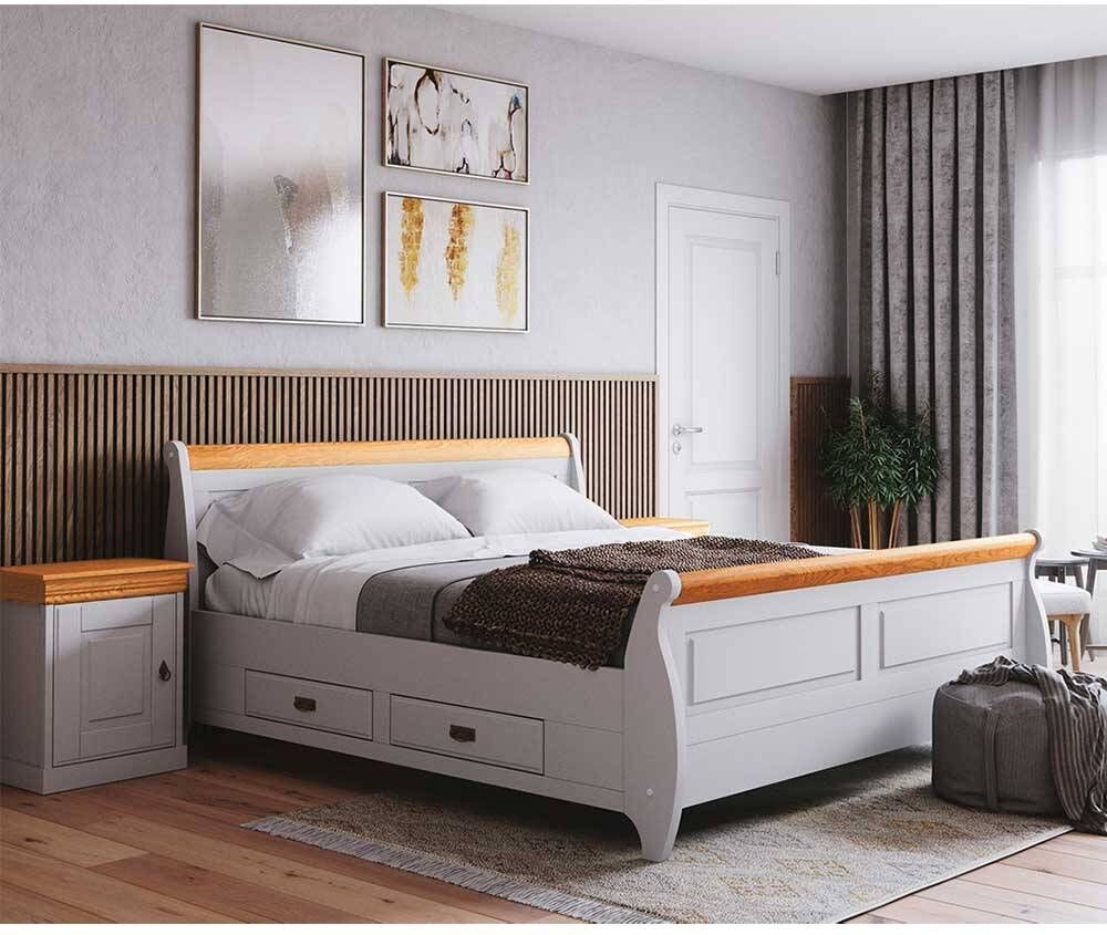 Pharao24.de Doppelbett Bettgestell in Weiß im Landhausstil