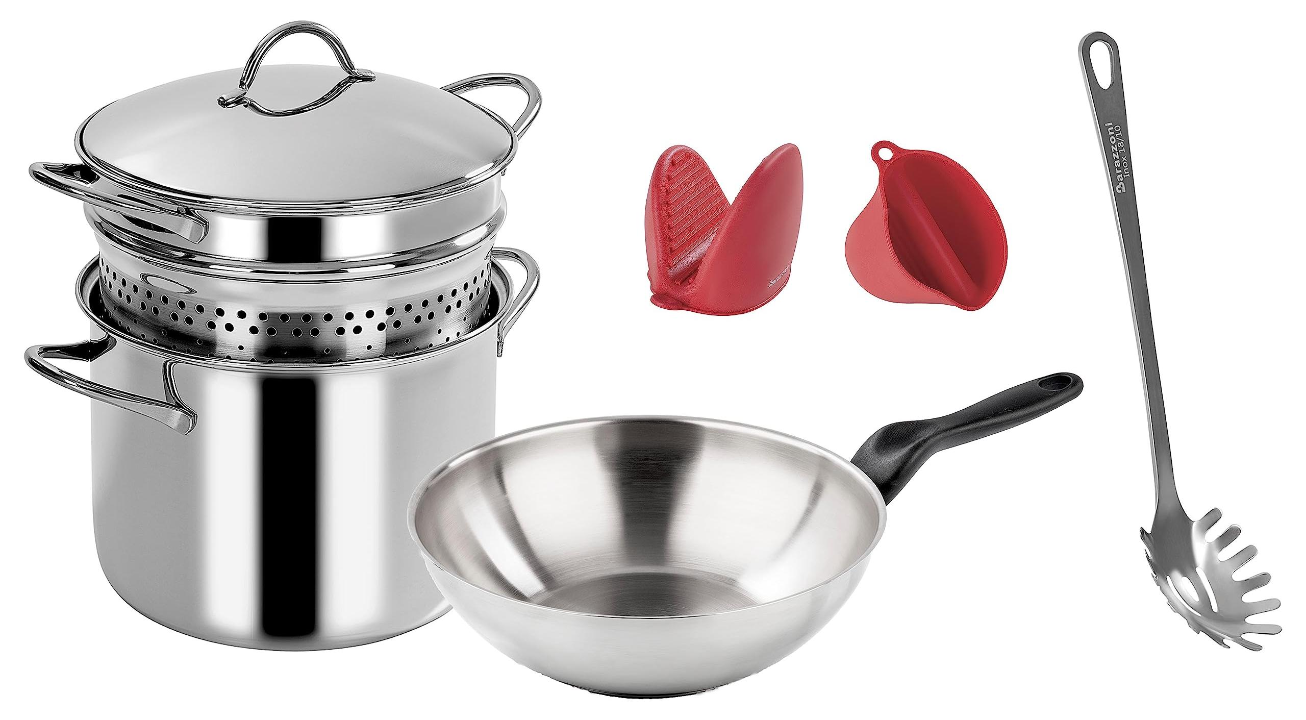 7-teiliges Pastaset aus Edelstahl mit Sieb und Handschuhen