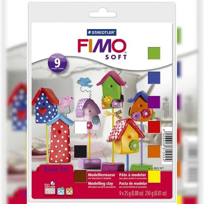 FIMO 802310 Modelliermasse Basis-Set FIMO soft weiß, gelb, orange, rot, lila, blau, grün, braun, schwarz
