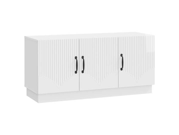 Roanoer TV-Schrank Hochglanz Weiß 99x34.5x47 cm Lowboard Holzwerkstoff Praktisches TV-Möbel fürs Wohnzimmer mit 3 Schwenktüren, Kabeldurchlass und flexibler Fächeraufteilung.
