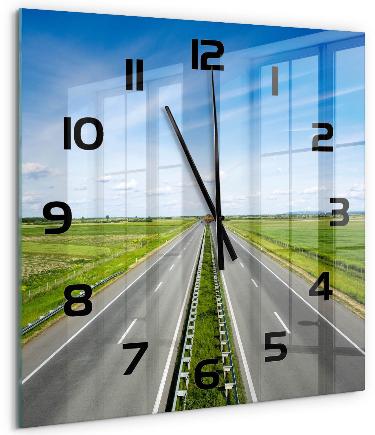 Tulup Wandklok Snelweg Glas met Opdruk - Vierkant - 60 x 60 cm