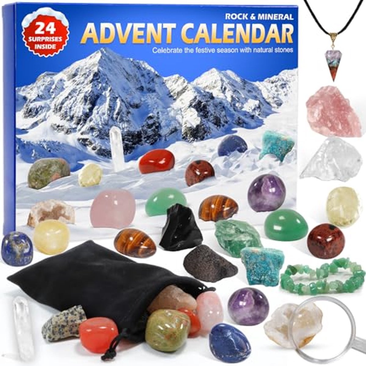 Adventskalender voor kinderen met kristallen - Blauwe educatieve kerst aftelkalender voor 24 dagen