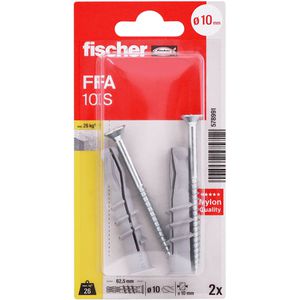 Fischer Schrauben-Dübel-Set 578991, Porenbetondübel FFA 10 S K, 10x62mm Universaldübel & Schrauben, 4-teilig