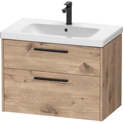 Duravit D-Code Möbel-Set, Möbelwaschtisch mit Waschtischunterbau wandhängend, 784x460x555mm, DC02930BD550000, Farbe: Korpus Eiche Marmoriert Matt, Griff Diamantschwarz Matt