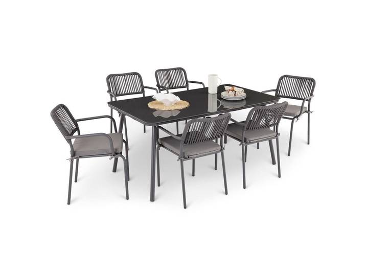 Idimex Gartenmöbel SET Volonte 7er Set grau, schwarz, Grau, Glas, Metall, Mode, Gartenmöbel, Gartengarnituren, Gartenmöbel-Sets