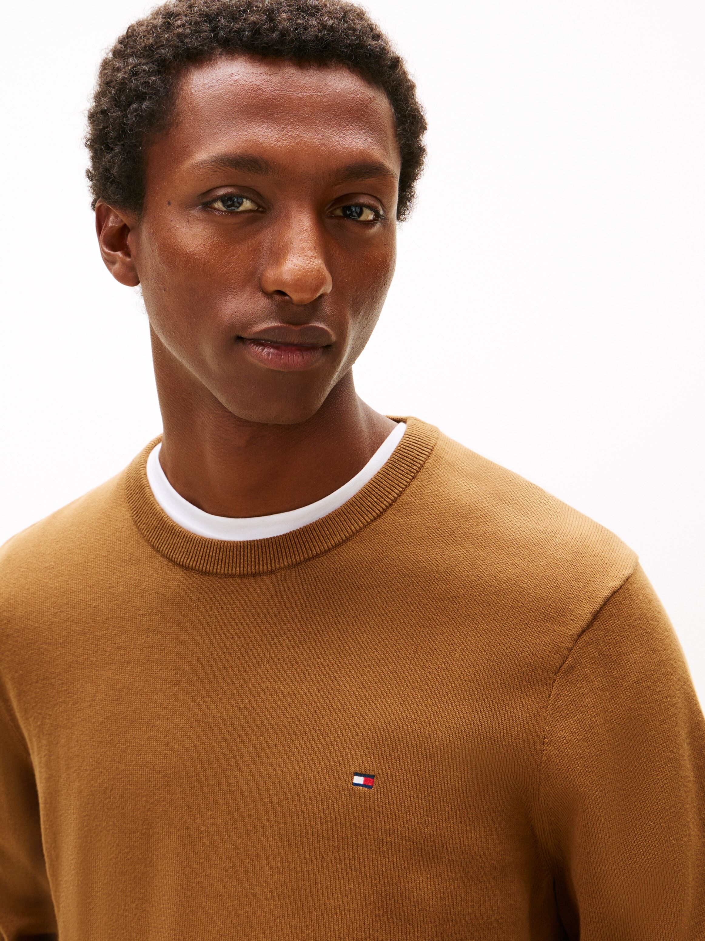 Rundhalspullover TOMMY HILFIGER "ESSENTIAL COTTON", Herren, Gr. XL, braun (highland khaki), Strick, Obermaterial: 100% Baumwolle, regular fit, Rundhals, Rippbündchen, Pullover Rundhalspullover, Crewneck Regular Fit Premium Mode highland khaki XL