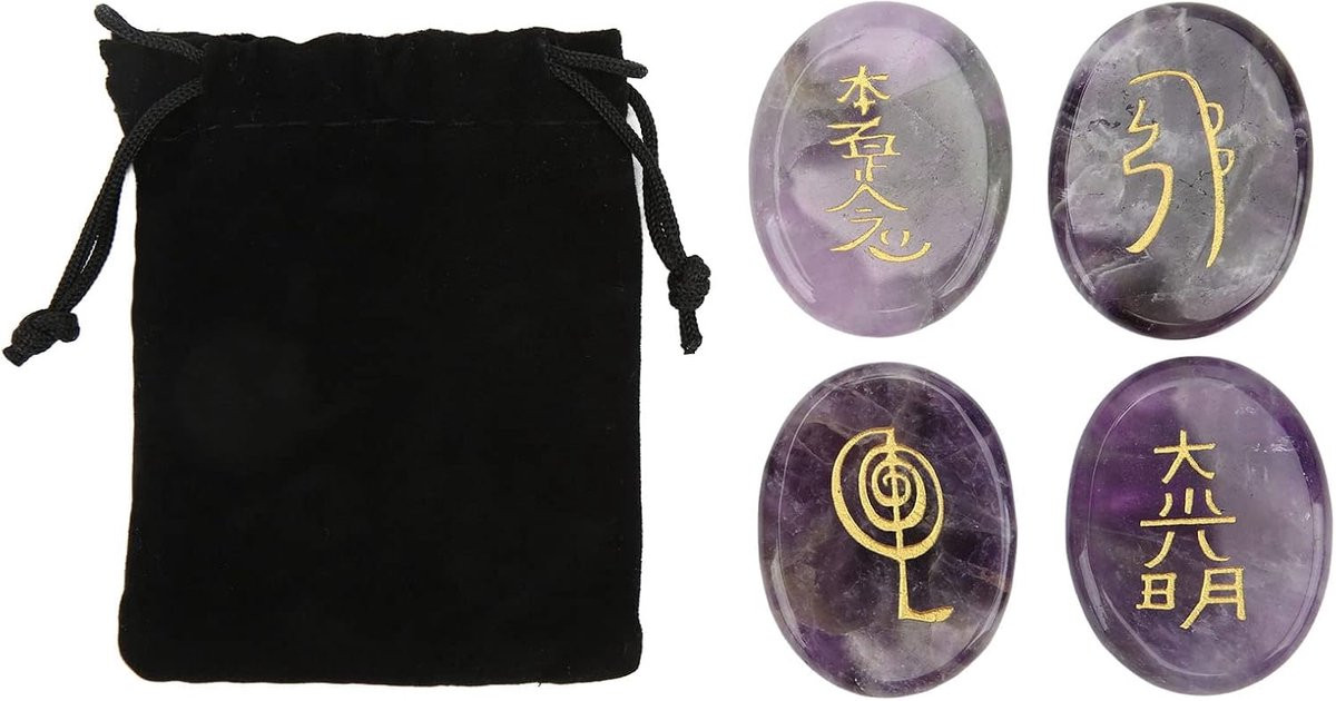 Set van 4 Reiki Symbolen Kristallen Edelstenen - Opaalkleurig - Voor Meditatie en Decoratie