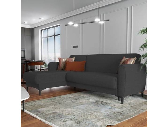 Dmora Schlafsofa mit Ottomane Angel 230x153 cm Schwarz, Stauraum