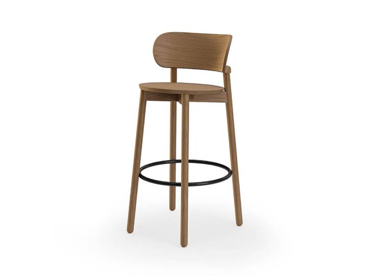 ALMA DESIGN tabouret MINNIE H 74 cm (Noyer de frêne - Bois et nickel noir satiné)