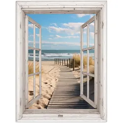 POSTER Fenster - Meer - Küste - Natur - Ausblick - Strand - Wattenmeer Wandbilder 30x40 cm