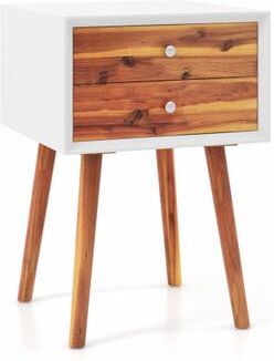 Costway Wooden Nightstand Mid-Century End Side Table with 2 Storage Drawers-Brown