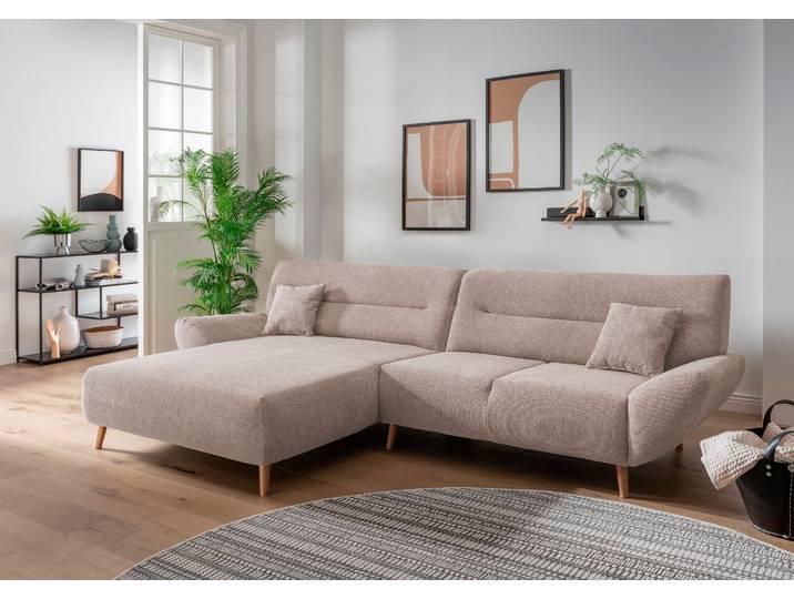 Ecksofa HOME AFFAIRE Drago, elegant und zeitlos, komfortabel, Holzfuss, L-Form, Breite 290cm , beige, B:290cm H:81cm T:166cm, 100% Polyester, Sofas, Ecksofa, frei im Raum stellbar, inkl. 2 Zierkissen