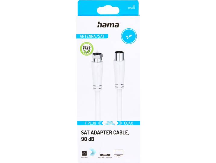 Hama SAT-Anschlusskabel, F-Stecker - Koax-Kupplung, 3,0 m, 90 dB