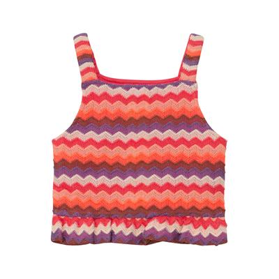 Stricktop S.OLIVER JUNIOR, Mädchen, Gr. 104/110, bunt (coral rot), Jersey, Obermaterial: 98% Polyester, 2% Elasthan, gemustert, loose fit normal, Rundhals, Tops Stricktop, mit Strickmuster, Loose Fit