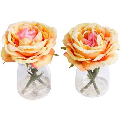 Kunstblume BOTANIC-HAUS "Rose im Glas", orange, B:9cm H:11cm T:9cm Ø:9cm, Kunststoff, Kunstpflanzen