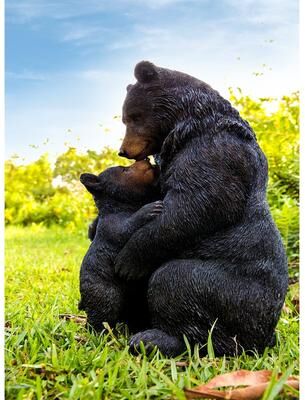 Hi-Line Gift Cuddling Mother and Baby Bear Garden Statue - Black