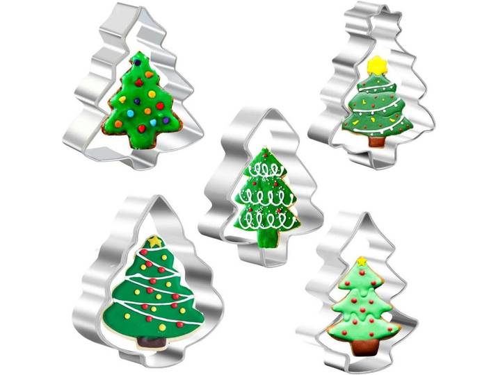 Ausstechformen Set 5-teilig Weihnachten Edelstahl, Mehrfarbig, Metall, 6.3x1.5x7.5 cm, Backen & Backzubehör, Keksausstecher