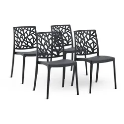 RATTATAN Set aus 4 stapelbaren Stühlen aus Polypropylen mit Glasfaser für Garten oder Innenbereich, wasserabweisend und robust, modernes Design-TRIXY-Schwarz