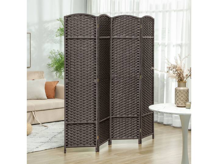 HOMCOM Paravent Bois 4 Panneaux 160x170cm Pliable Marron
