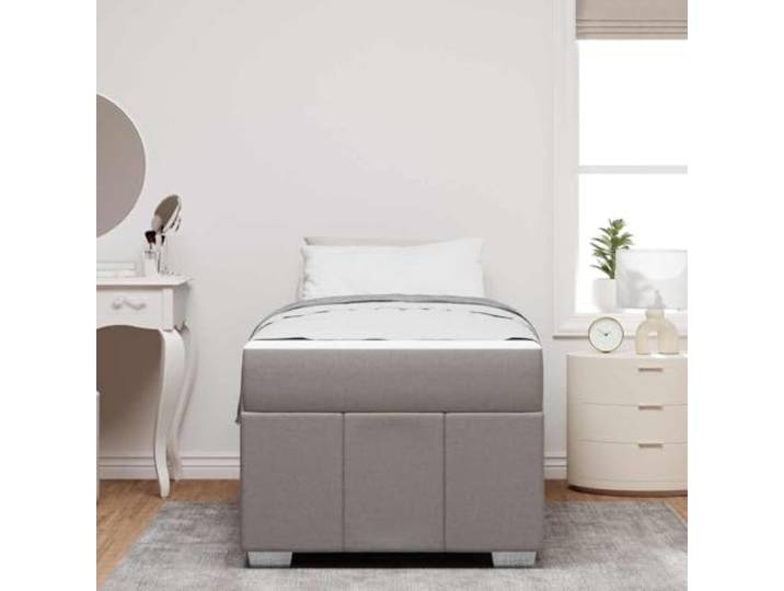 KTHLBRH Bett mit Matratze Taupe 120 x 190 cm Stoff Lattenrost, mittelfester Komfort, Struktur aus Holz, einfache Montage