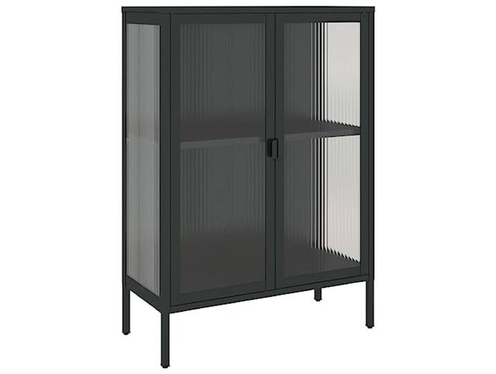 KGFHERENB Sideboard Schwarz 75x35x105 cm Riffelglas Stahl Eleganter Beistellschrank aus Metall und Strukturglas mit verstellbarem Einlegeboden fuer Wohnzimmer und Flur.