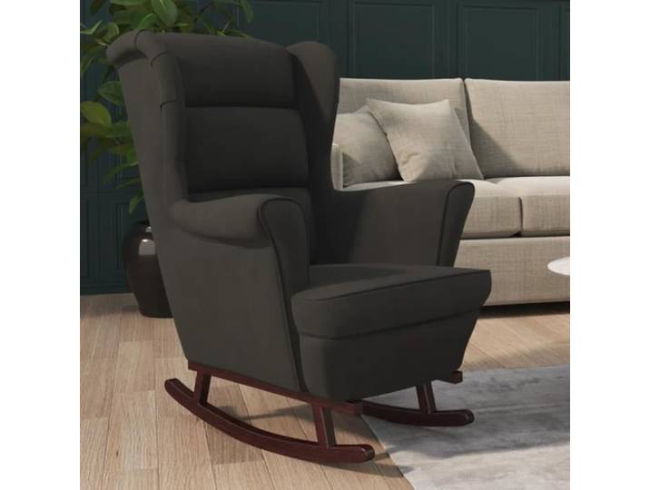 Fauteuil à bascule - ESTINK - Noir - Velours 100% polyester - Bois d'hévéa massif - 1 place