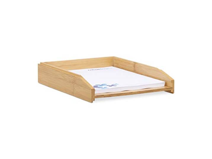 Relaxdays Corbeille à Courrier Empilable\, Papier Format A4\, Bureau\, Range-Documents & Lettres\, Bambou\, 6x25x33cm\, Nature