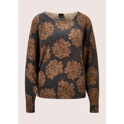 Longpullover MADELEINE "Pullover Kaschmirpullover mit Blüten-Print", Damen, Gr. 44/46, braun (bleigrau, taupe), Modern, comfort fit, Pullover Longpullover