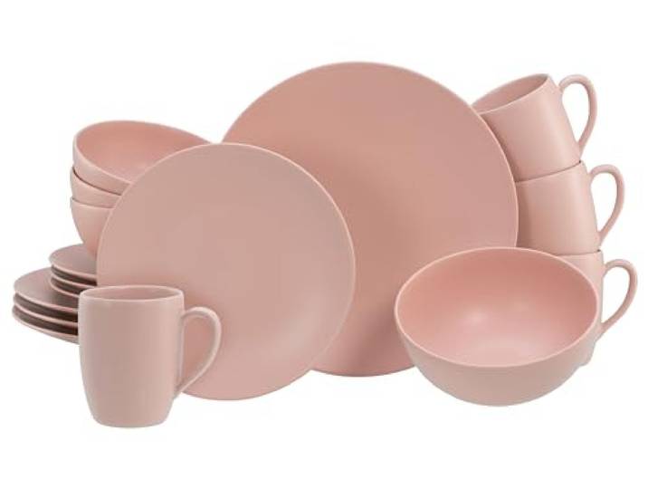 CreaTable\, 21914\, Série Soft Touch Peach\, service de vaisselle de 16 pièces\, service de combinaison en stoneware\, compatible avec le lave-vaisselle et le micro-ondes\, production de qualité.