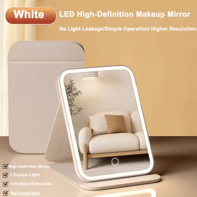Inspire Curations Rechargeable LED Travel Makeup Mirror With 3 Color Lighting white