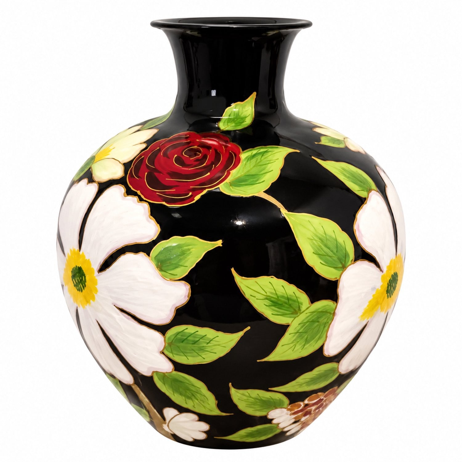 Colmore handbeschilderde vaas Iron Black Flowers H 39 x B 33 x D 33 cm