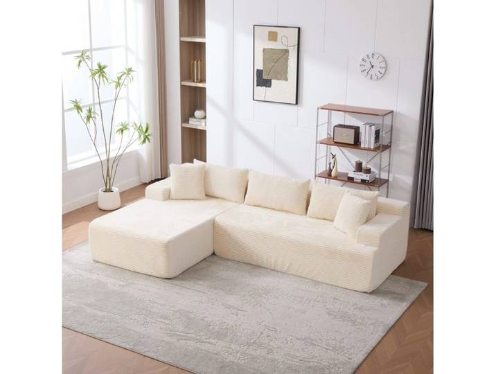 MEULVA Canapé d'angle modulable compressé en chenille beige mousse 30D livré monté