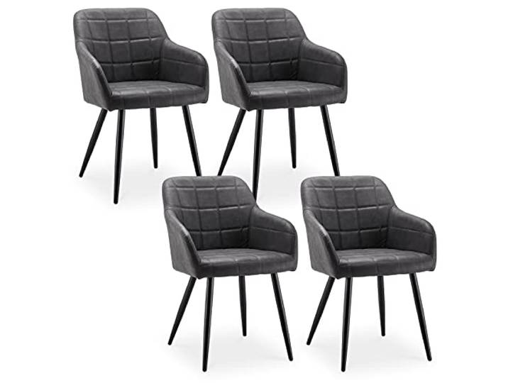 CLIPOP Esszimmerstühle 4er Set Stühle mit Armlehne, Kunstleder Bezug, Esszimmerstuhl Küchenstuhl Polsterstuhl, Stühle für Esszimmer (Kunstleder Dunkelgrau, 4er Set)