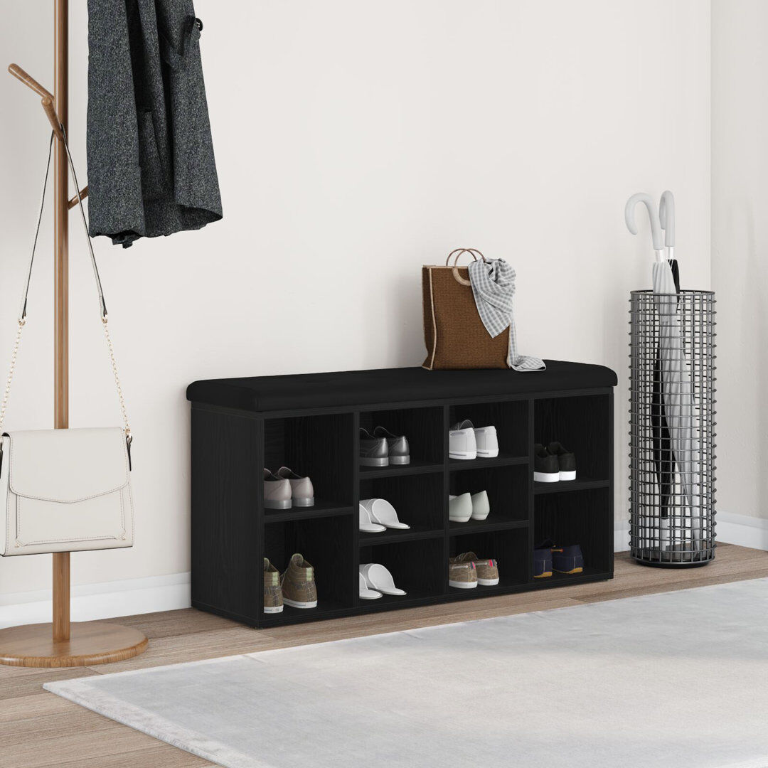 Latitude Run 10 Pair Shoe Storage Bench Black Oak 10