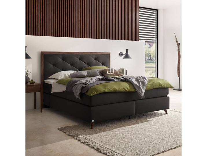 Boxspringbett Snella Kunstleder 180x220cm TTF-Box Härtegrad: H3 Schwarz klassischer Stil