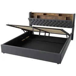 OKWISH Polsterbett Samt Dunkelgrau 180 x 200 cm mit Stauraum