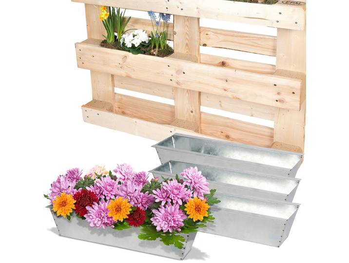 4er-Set Pflanzkasten für Europaletten, Blumenkübel aus verzinktem Metall, 38,5x13,5x8,5cm