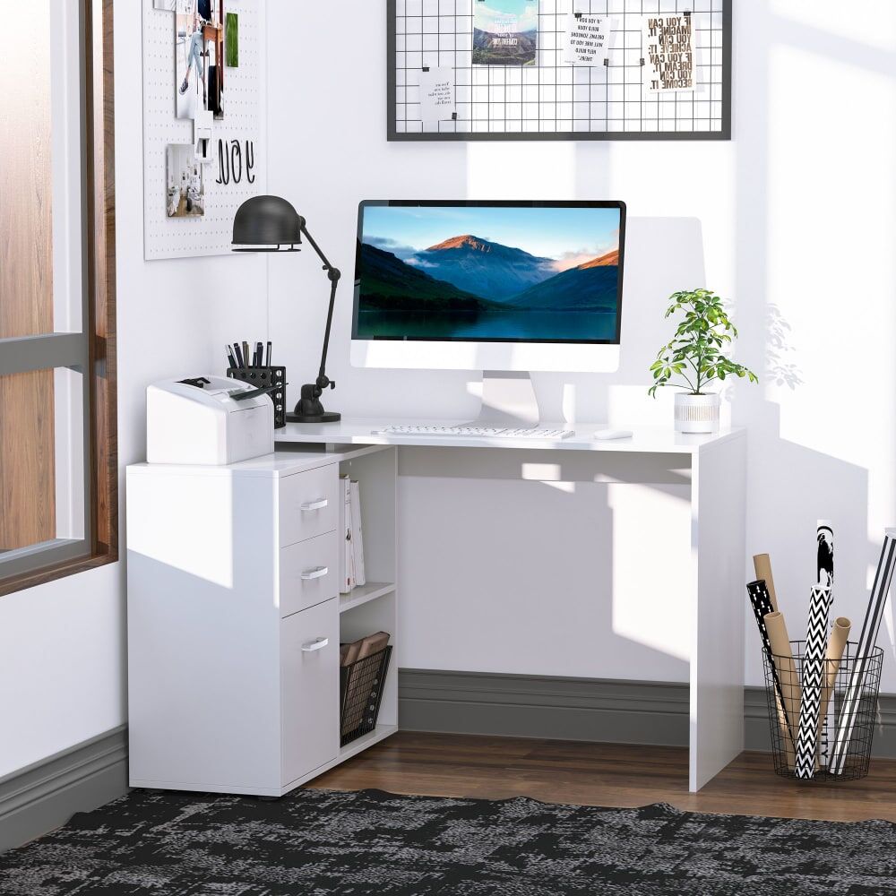 Homcom Bureau d'angle bureau droit modulable 2 en 1 blanc Blanc 162x76x50cm