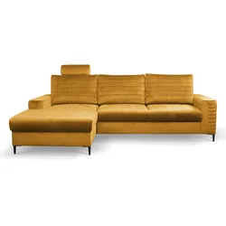 ECKSOFA GRIFO L-S Gelb Velours-Stoff mit Schlaffunktion