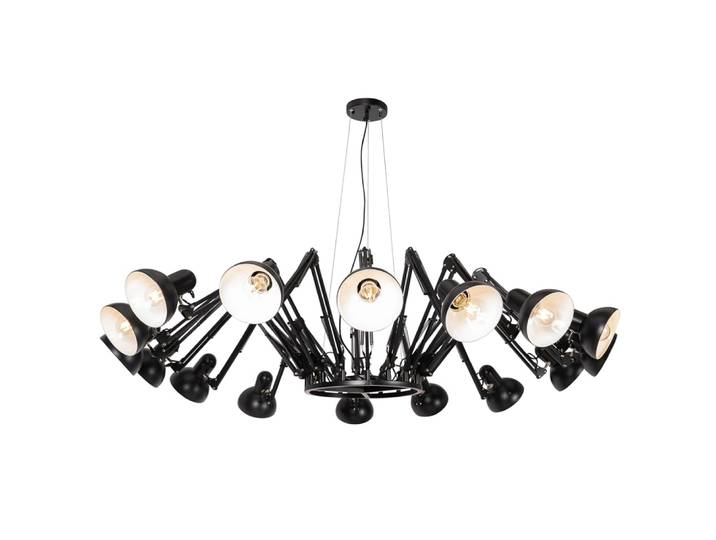 Suspension industrielle noire 16 lumières réglable