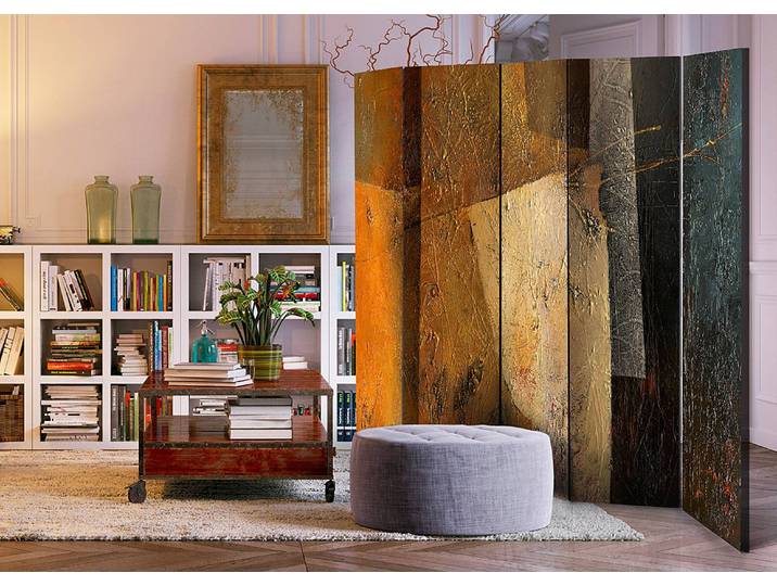 Paravent Modern Artistry Akustik Vlies auf Massivholz Orange 225 x 172cm