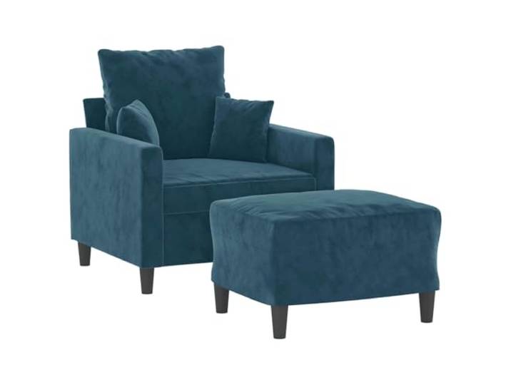 KTHLBRH Sessel mit Fußstütze blau 60 cm aus Samt Große Sitzgelegenheit, Gestell aus Holz und Metall, Tragkraft 110 kg, für Wohnzimmer und Entspannung