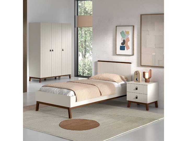 Kinderzimmerset Sezane 3-teilig 149cm Weiß/Beige