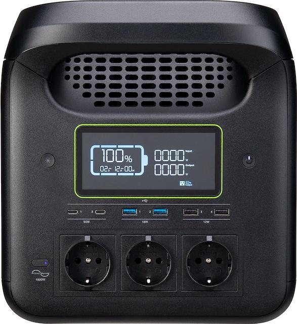 Acer GP.ADT11.02E, Lithium-Eisen-Phosphat (LiFePO4), AC, Zigarettenanzünder, Gleichstrom, Solar, USB, 1229 Wh, 1800 W, Reiner Sinus, 220 - 240 V