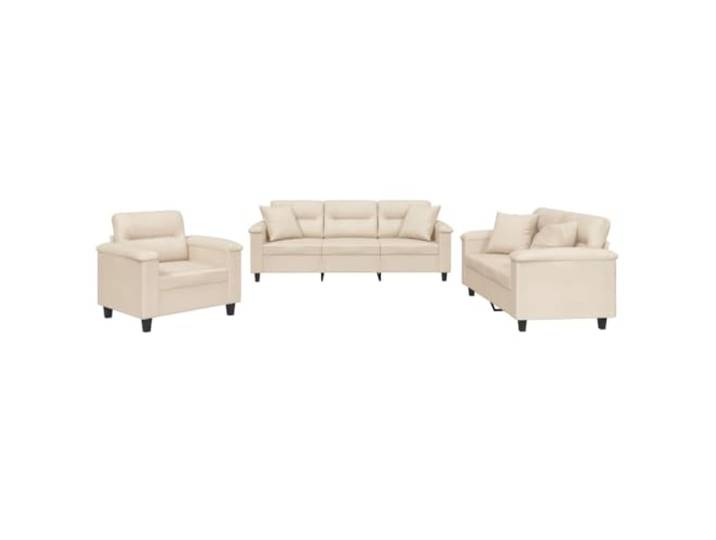 Todiikf 3-TLG Sofagarnitur mit Kissen Beige Polstermöbel Set Gemütliches Couch Set aus fleckenresistentem Mikrofasergewebe mit Deko-Kissen für Wohnzimmer und Fernsehraum.