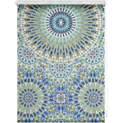 Lichtblick Rollo Klemmfix, ohne Bohren, blickdicht, Orientalische Muster - Blau Grün