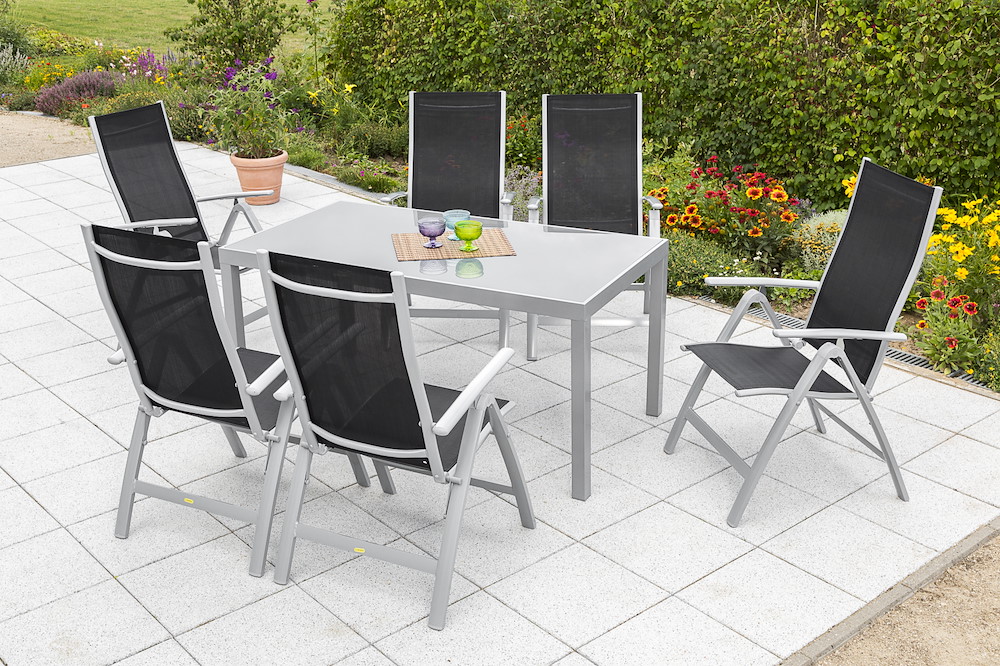 MERXXHANDELS Carrara Set 7tlg 6 Sessel schwarz Tisch 150x90cm 16909399